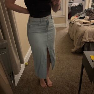 Old Navy Light Blue Denim Midi Skirt with Front Slit
